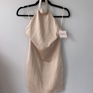 Halter top shimmer gold mini dress